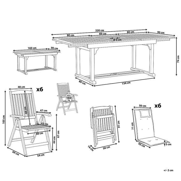 Garden Dining Set 6 Seater JAVA with Cushions Acacia Wood Taupe