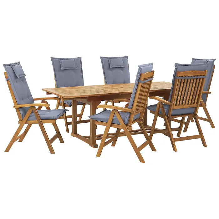 Garden Dining Set 6 Seater JAVA with Cushions Acacia Wood Blue