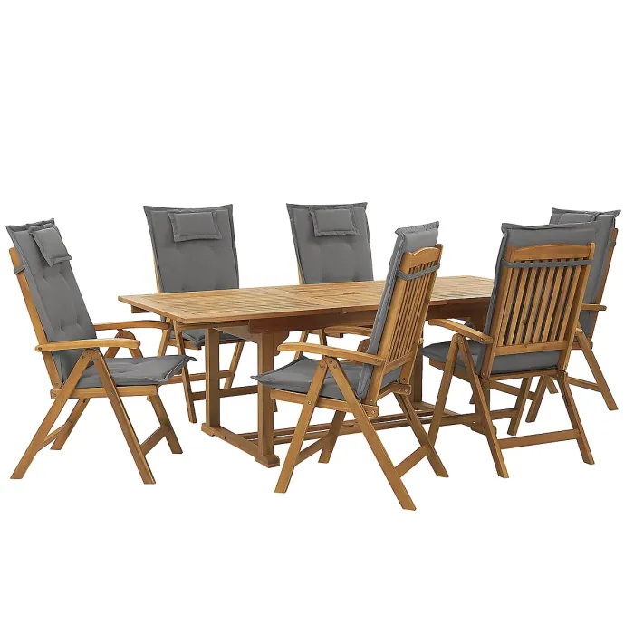 Garden Dining Set 6 Seater JAVA with Cushions Acacia Wood Graphite Grey