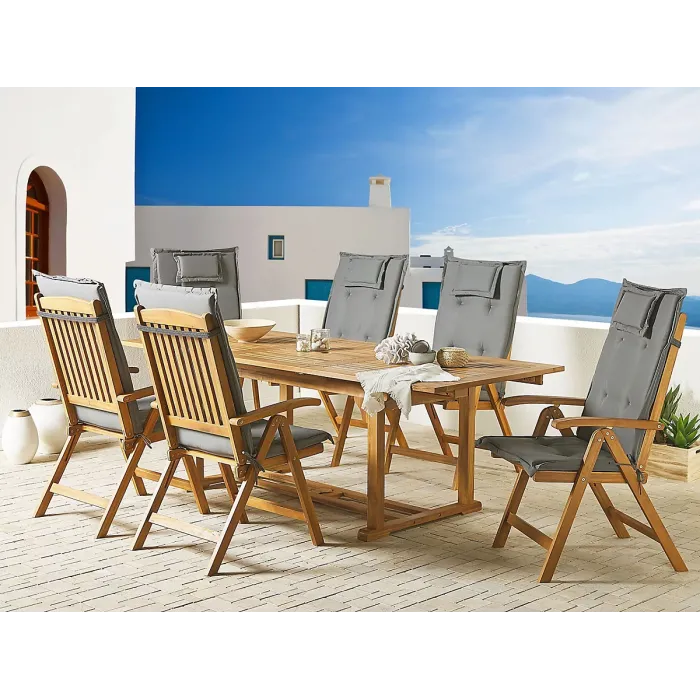 Garden Dining Set 6 Seater JAVA with Cushions Acacia Wood Graphite Grey