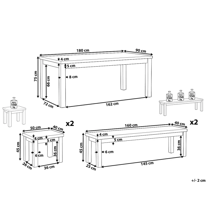 Garden Dining Set with Benches and Stools 8 Seater OSTUNI Concrete Grey