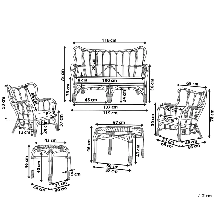 Garden Lounge Set with Table 4 Seater BRINDISI Rattan Natural
