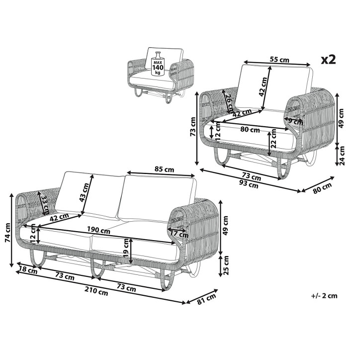 Garden Sofa Set 4 Seater DOLCEDO Rattan Beige