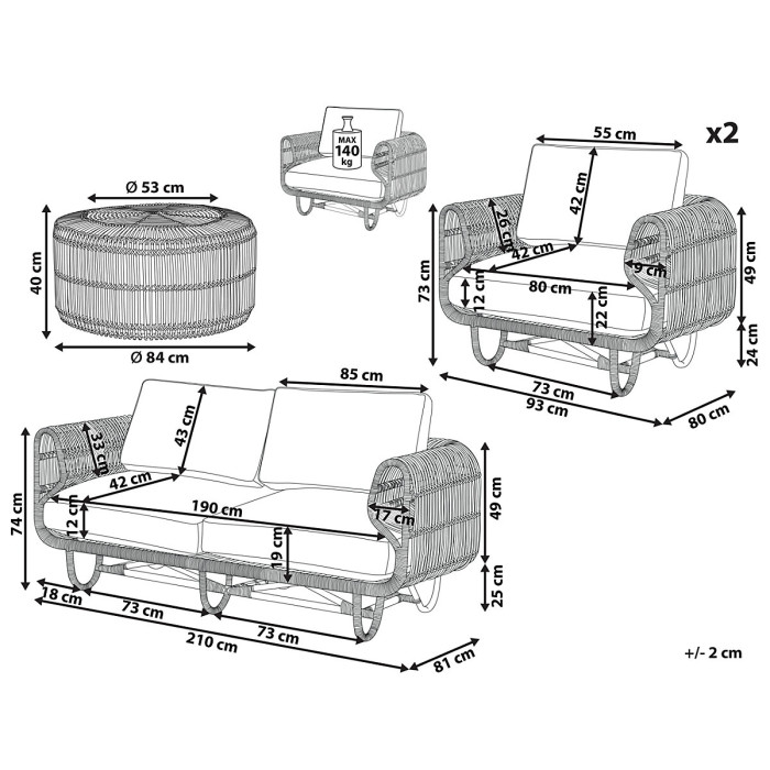 Garden Lounge Set with Table 5 Seater DOLCEDO/LIMNI Rattan Beige