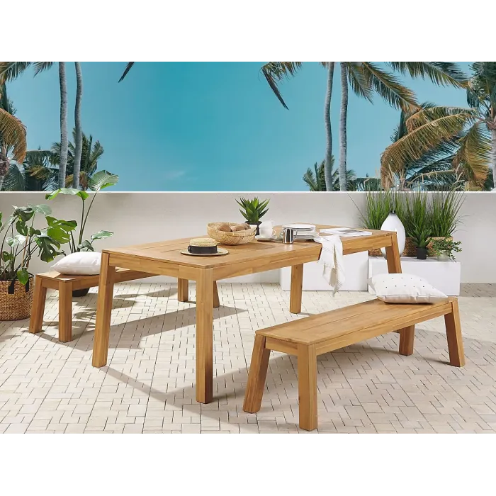 Garden Dining Set with Benches 6 Seater LIVORNO Acacia Wood Brown