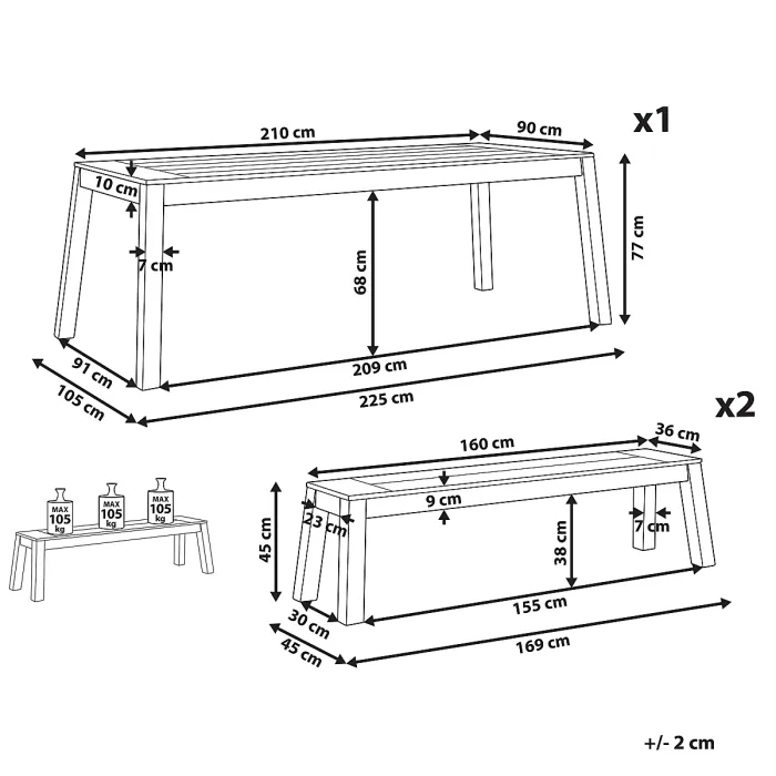 Garden Dining Set with Benches 6 Seater LIVORNO Acacia Wood Brown