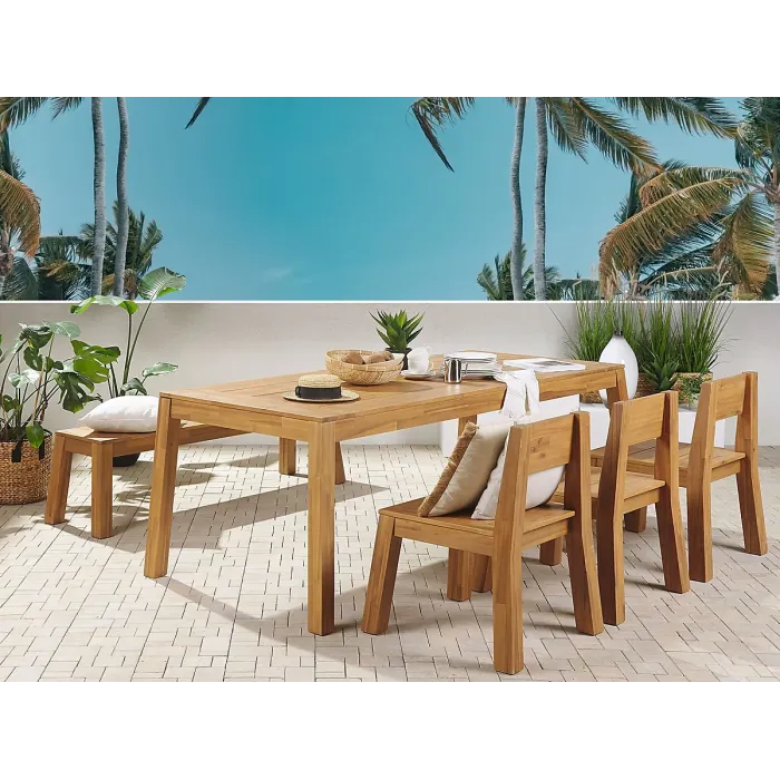 Garden Dining Set 6 Seater LIVORNO Acacia Wood Brown