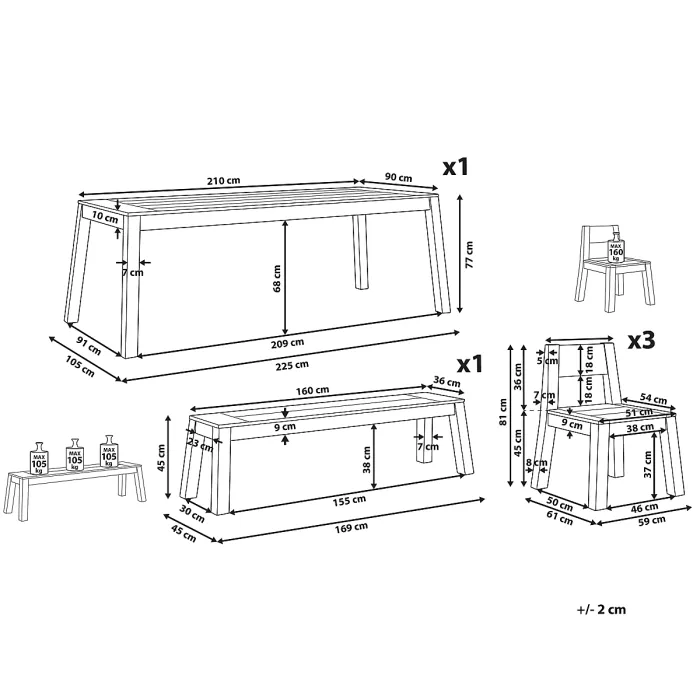 Garden Dining Set 6 Seater LIVORNO Acacia Wood Brown