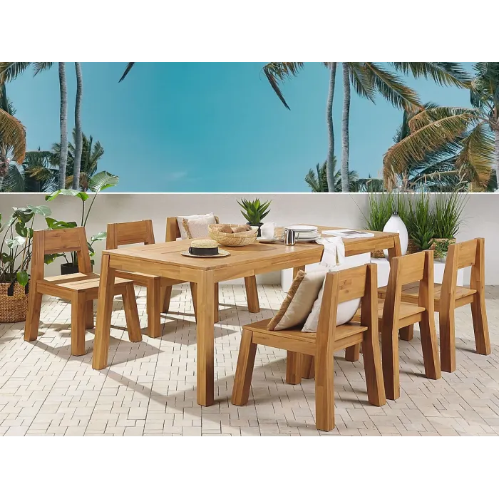 Garden Dining Set 6 Seater LIVORNO Acacia Wood Brown