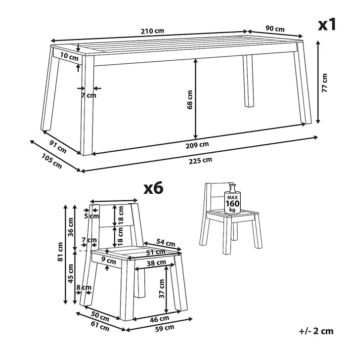 Garden Dining Set 6 Seater LIVORNO Acacia Wood Brown