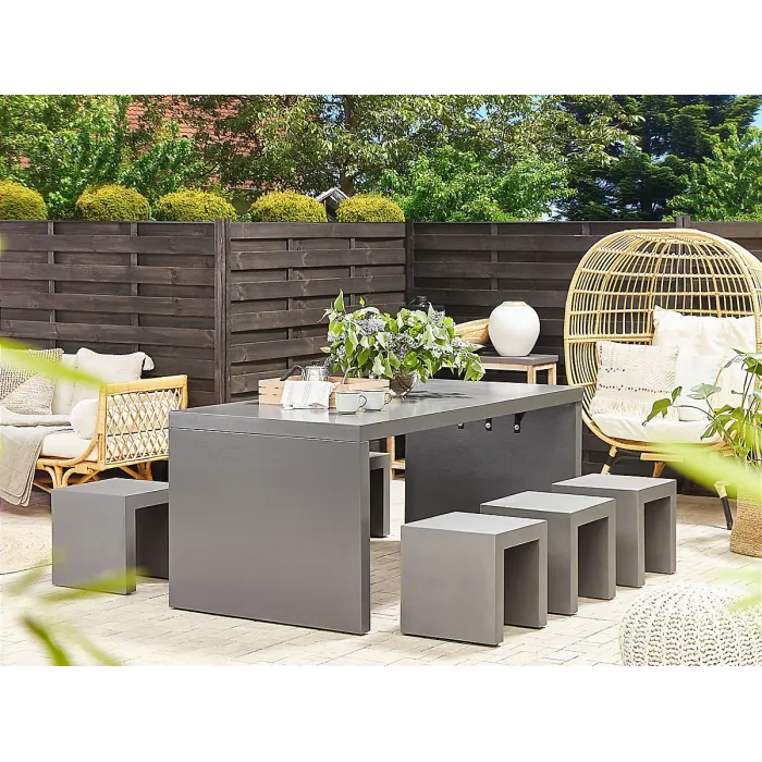 Garden Dining Set with Stools 6 Seater TARANTO Concrete Grey