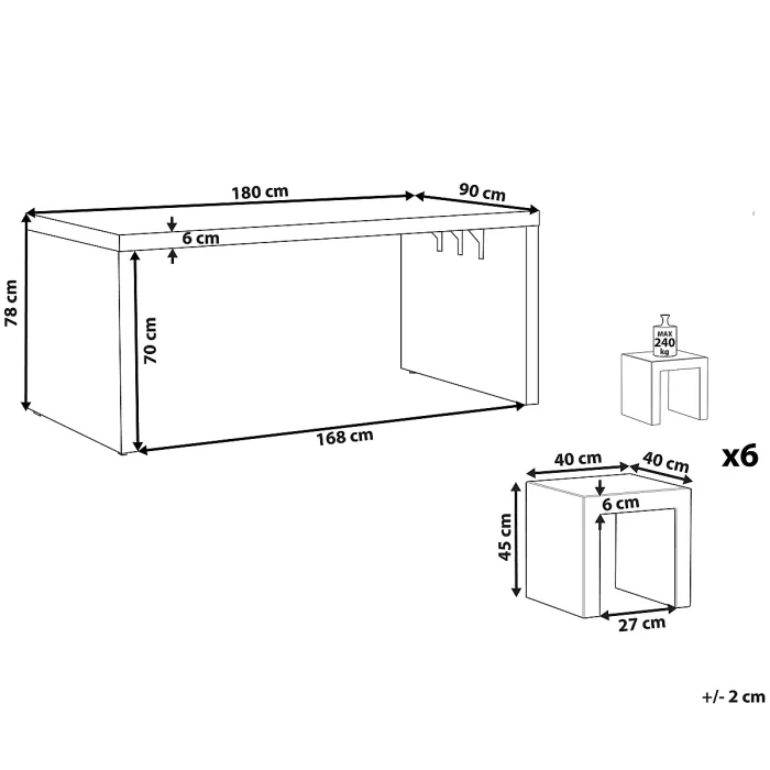 Garden Dining Set with Stools 6 Seater TARANTO Concrete Grey