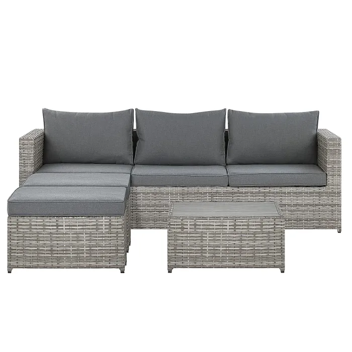 Garden Corner Sofa with Table 5 Seater SABBIA Left Hand Modular PE Rattan Light Grey
