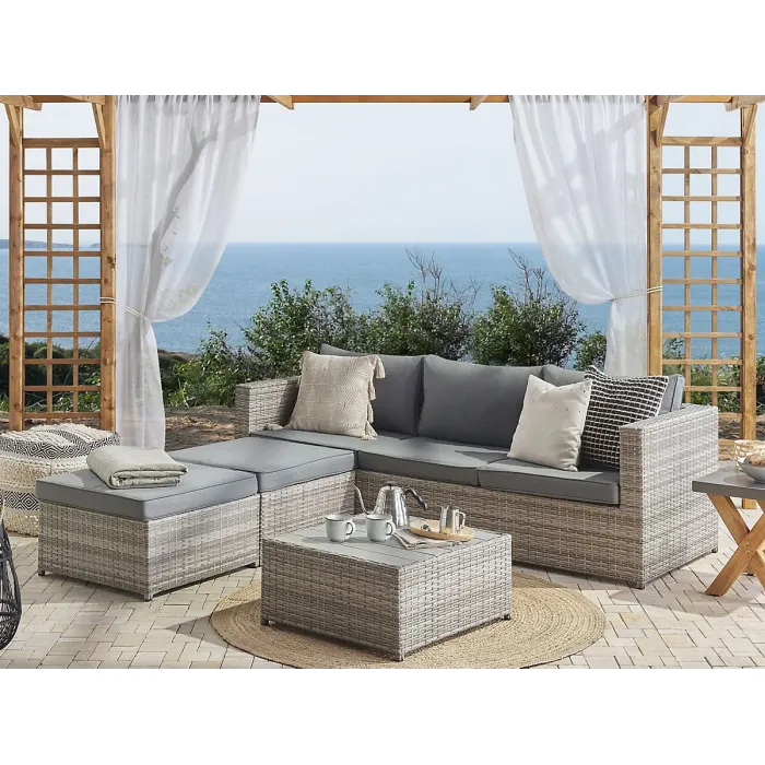 Garden Corner Sofa with Table 5 Seater SABBIA Left Hand Modular PE Rattan Light Grey