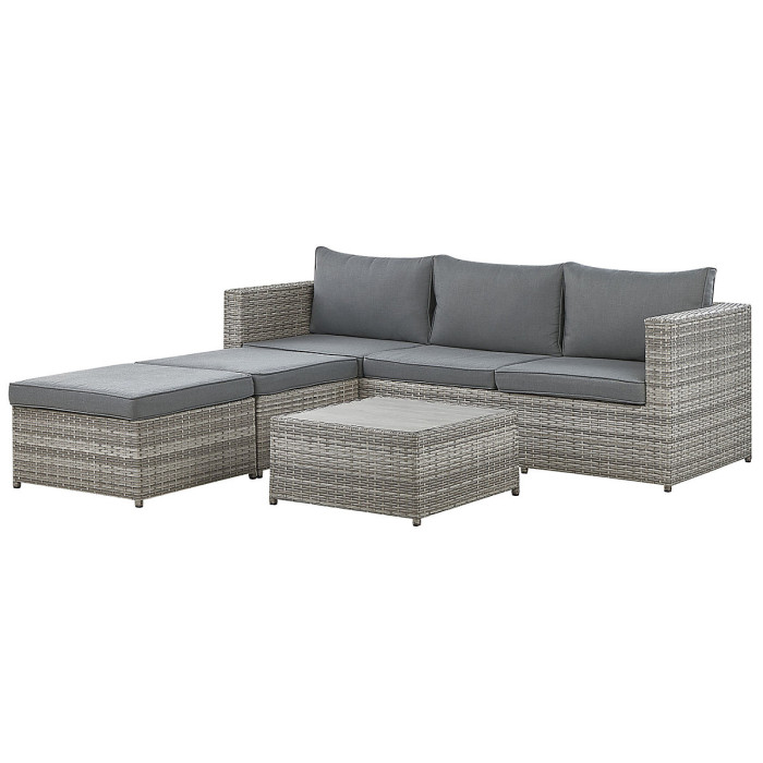 Garden Corner Sofa with Table 5 Seater SABBIA Left Hand Modular PE Rattan Light Grey