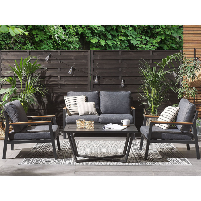 Garden Lounge Set with Table 4 Seater DELIA Metal Grey