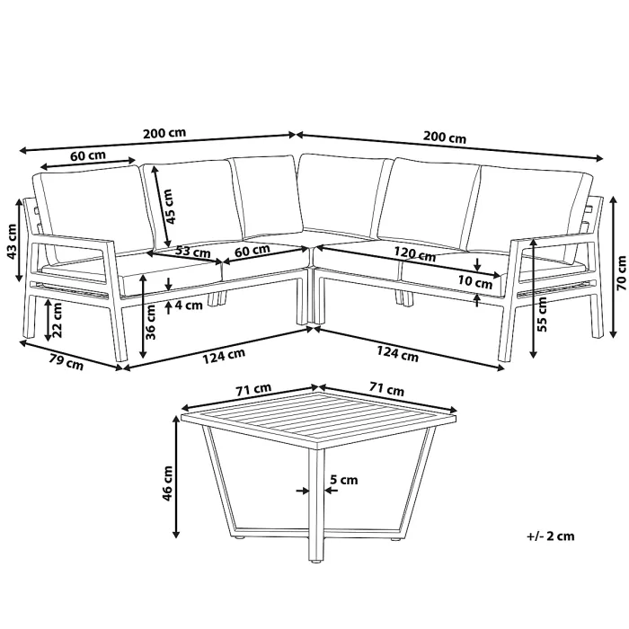 Garden Corner Sofa with Table 5 Seater VIZZINI Metal Grey