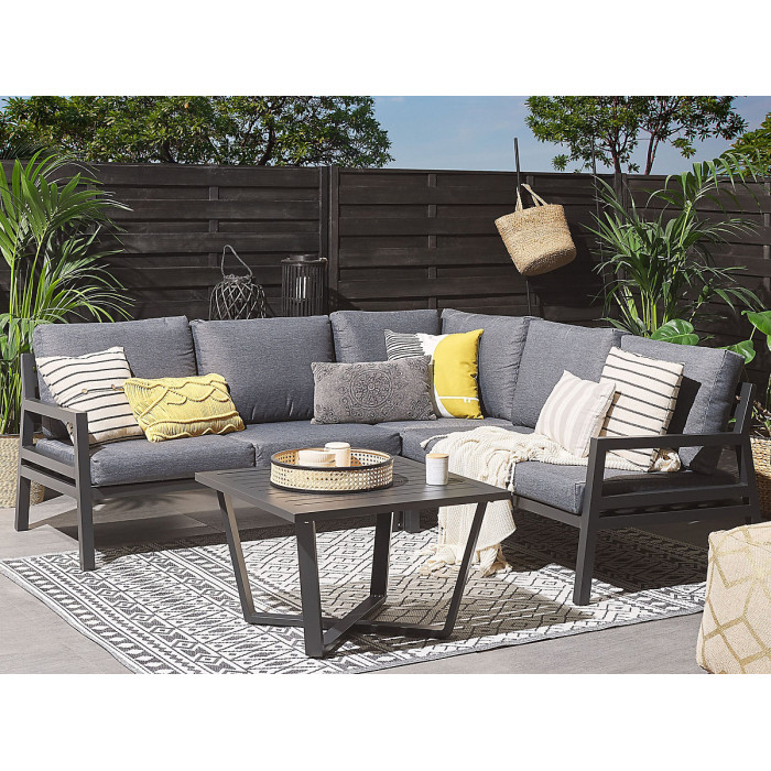 Garden Corner Sofa with Table 5 Seater VIZZINI Metal Grey