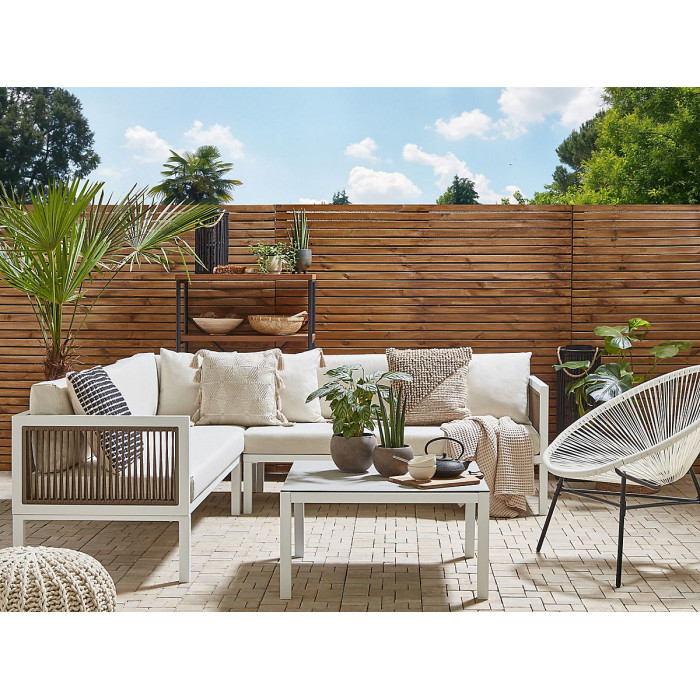 Garden Corner Sofa with Table 4 Seater BORELLO Left Hand Metal Beige