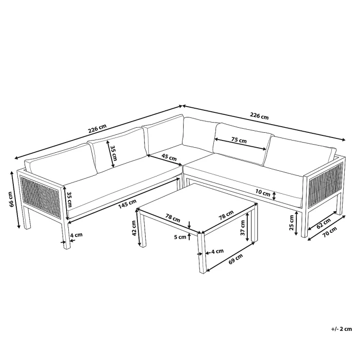 Garden Corner Sofa with Table 4 Seater BORELLO Left Hand Metal Beige