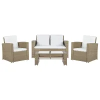 Garden Lounge Set with Table 4 Seater LUCA PE Rattan Light Brown