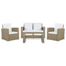 Garden Lounge Set with Table 4 Seater LUCA PE Rattan Light Brown