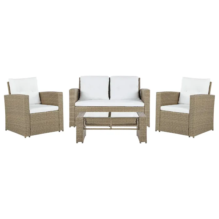 Garden Lounge Set with Table 4 Seater LUCA PE Rattan Light Brown