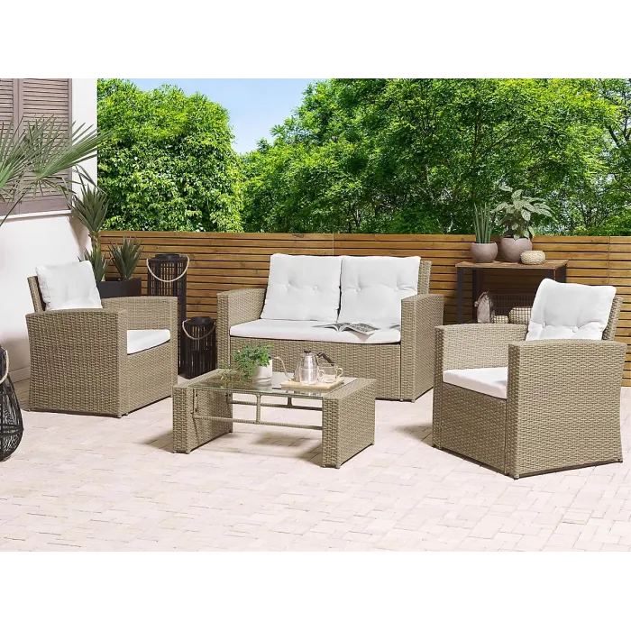 Garden Lounge Set with Table 4 Seater LUCA PE Rattan Light Brown