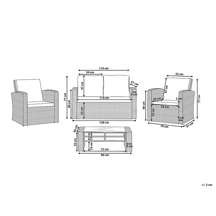 Garden Lounge Set with Table 4 Seater LUCA PE Rattan Light Brown