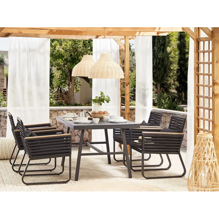 Garden Dining Set 4 Seater CANETTO with Cushions Metal Black