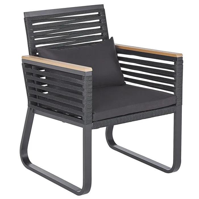 Garden Dining Set 4 Seater CANETTO with Cushions Metal Black