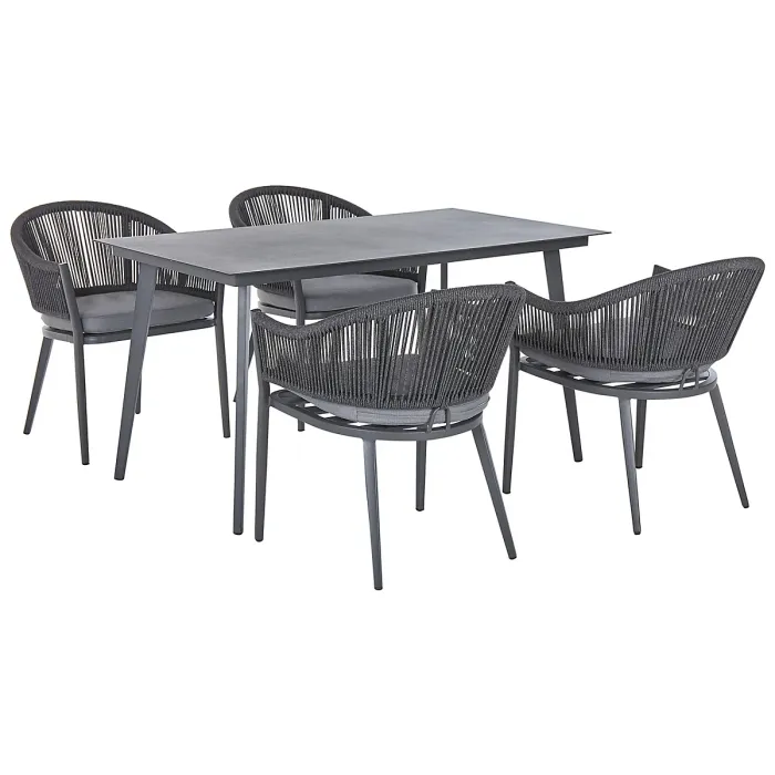 Garden Dining Set 4 Seater MILETO with Cushions Metal Grey