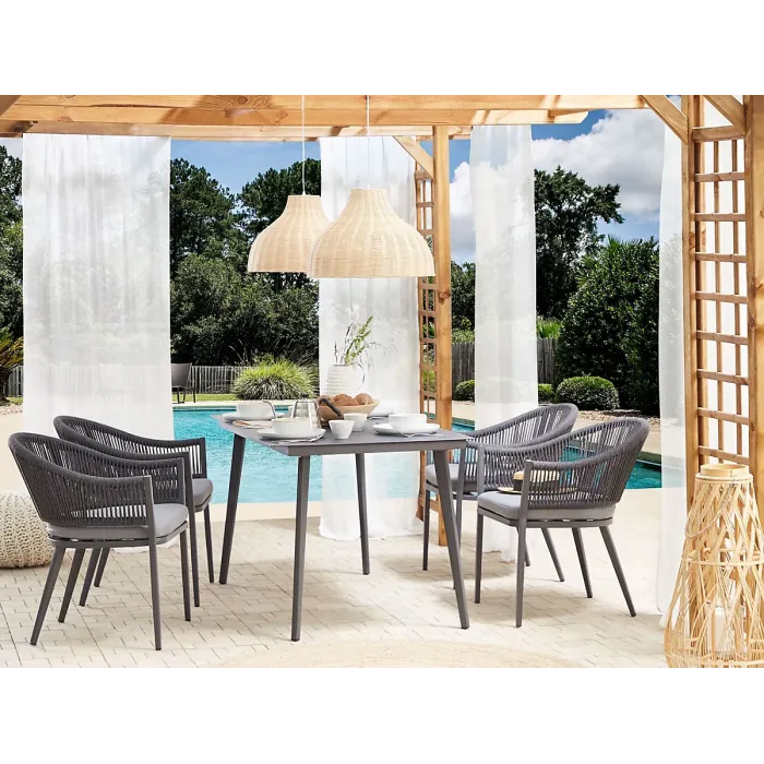 Garden Dining Set 4 Seater MILETO with Cushions Metal Grey