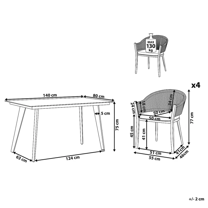Garden Dining Set 4 Seater MILETO with Cushions Metal Grey