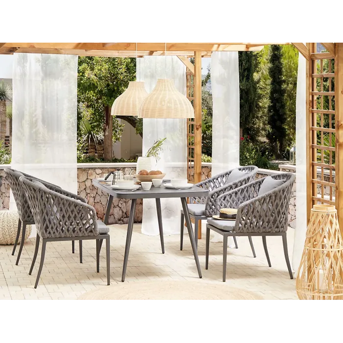 Garden Dining Set 4 Seater LIPARI with Cushions Metal Grey