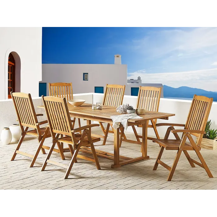 Garden Dining Set 6 Seater JAVA Acacia Wood Light Brown