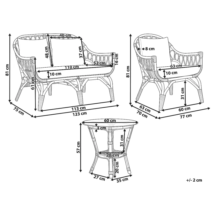 Garden Lounge Set with Table 4 Seater SIBARI Rattan Natural