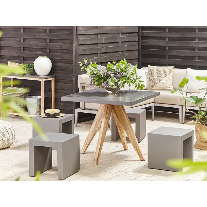 Garden Dining Set with Stools 4 Seater OLBIA/TARANTO Concrete Grey
