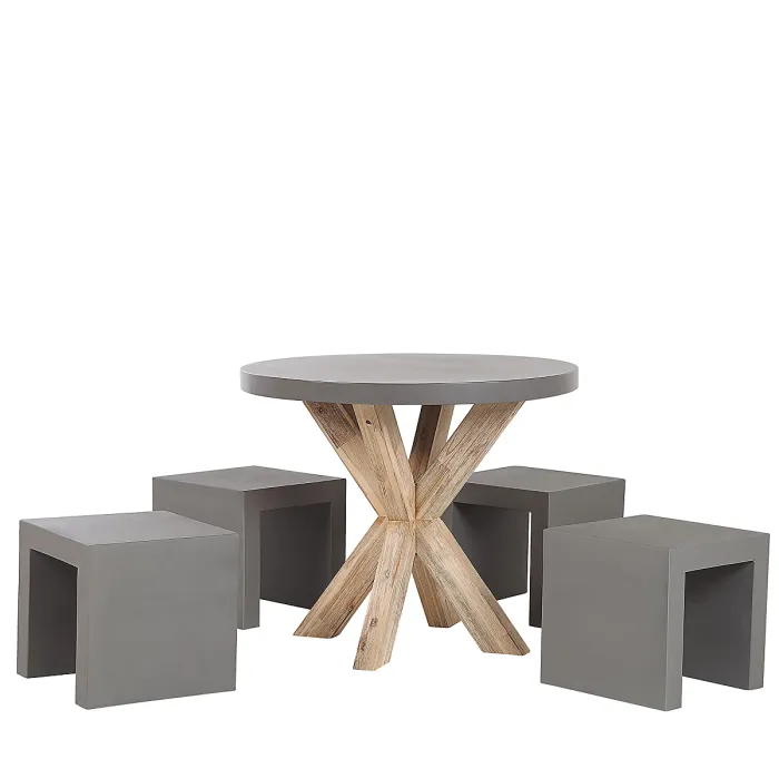 Garden Dining Set with Stools 4 Seater OLBIA/TARANTO Concrete Grey