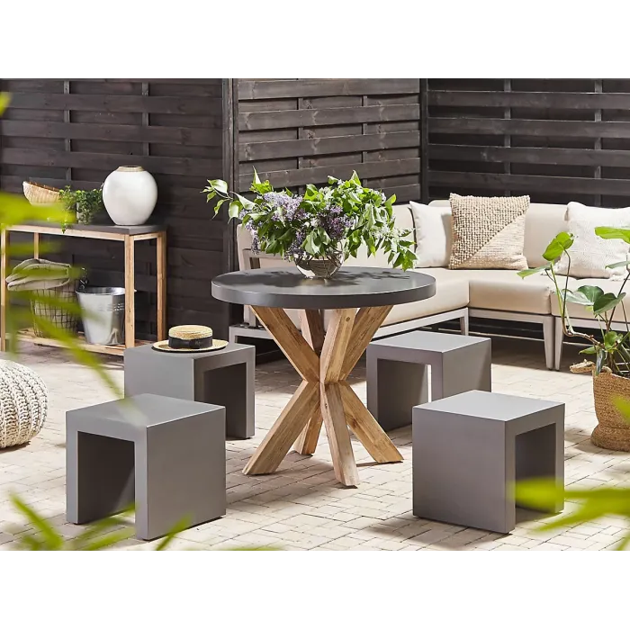 Garden Dining Set with Stools 4 Seater OLBIA/TARANTO Concrete Grey