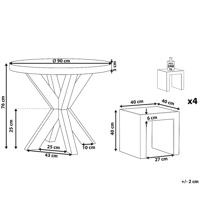 Garden Dining Set with Stools 4 Seater OLBIA/TARANTO Concrete Grey