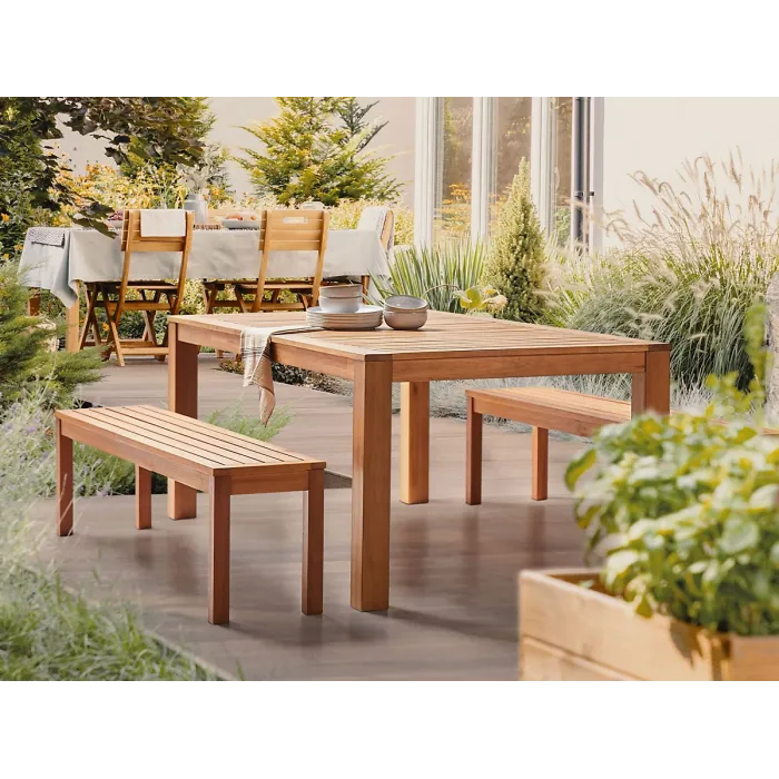 Garden Dining Set with Benches 6 Seater MONSANO Eucalyptus Wood Brown