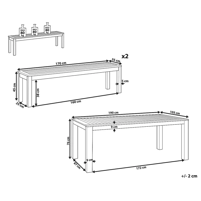 Garden Dining Set with Benches 6 Seater MONSANO Eucalyptus Wood Brown