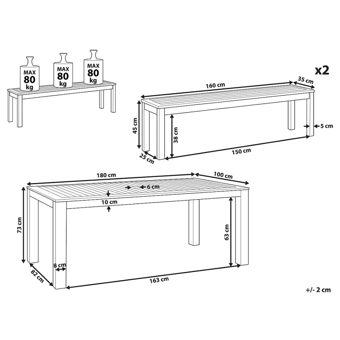 Garden Dining Set with Benches 6 Seater TUSCANIA Eucalyptus Wood Dark Brown