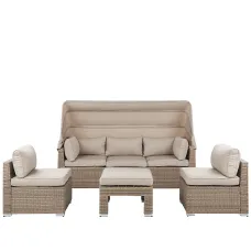 Garden Lounge Set with Table 5 Seater COCCOLIA Modular PE Rattan Beige