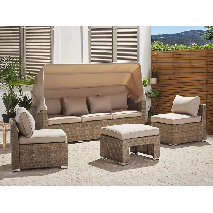 Garden Lounge Set with Table 5 Seater COCCOLIA Modular PE Rattan Beige