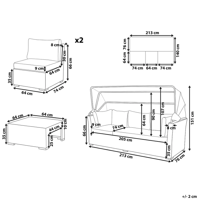 Garden Lounge Set with Table 5 Seater COCCOLIA Modular PE Rattan Beige