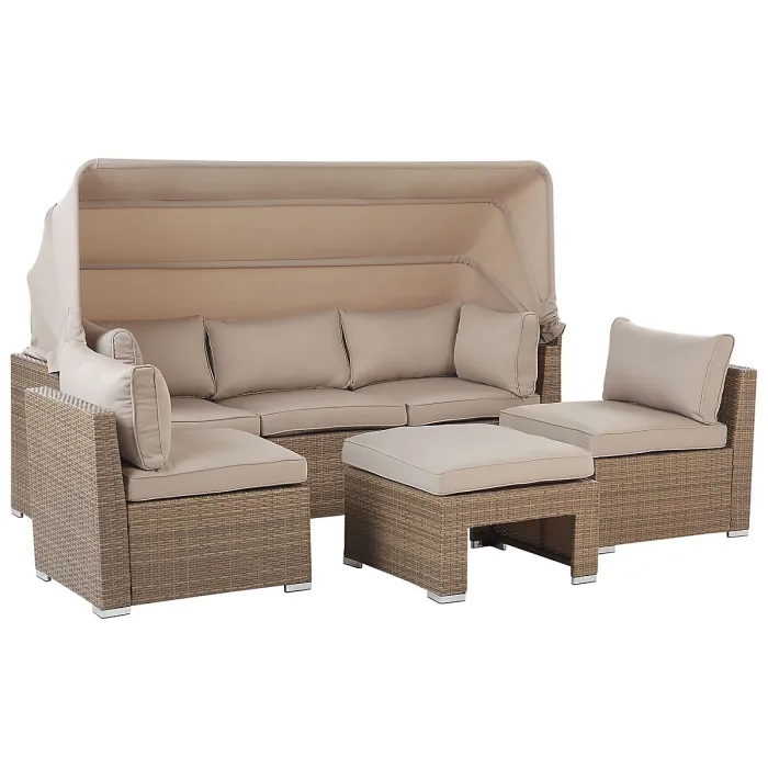 Garden Lounge Set with Table 5 Seater COCCOLIA Modular PE Rattan Beige