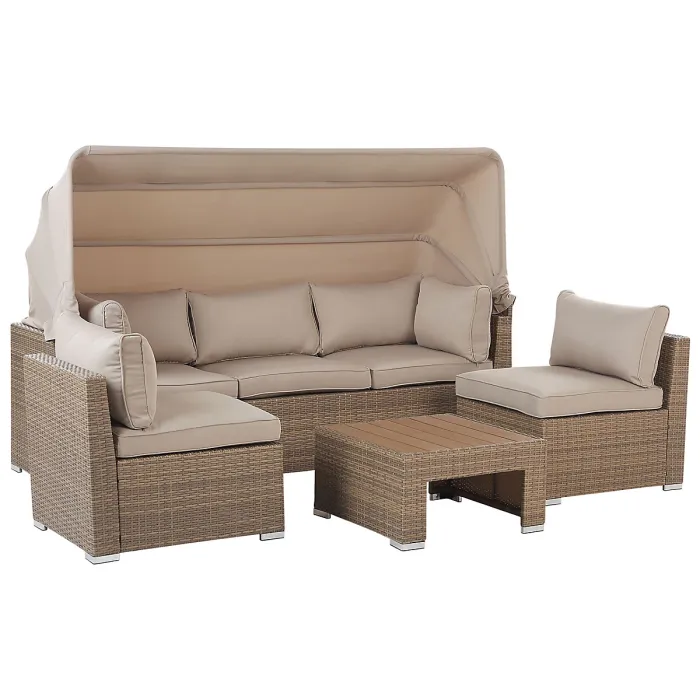 Garden Lounge Set with Table 5 Seater COCCOLIA Modular PE Rattan Beige
