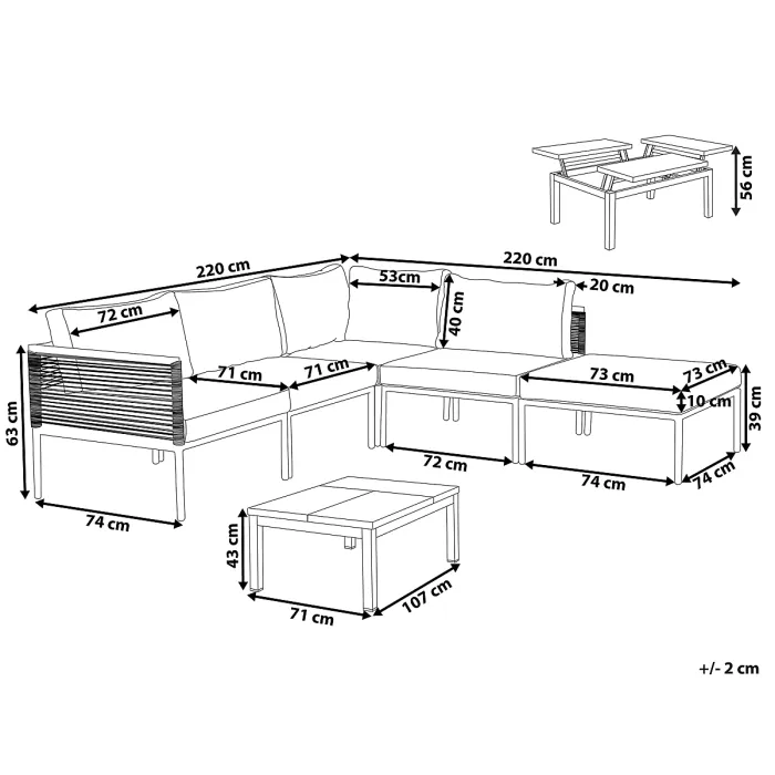 Garden Corner Sofa with Table 6 Seater FORANO Metal Grey